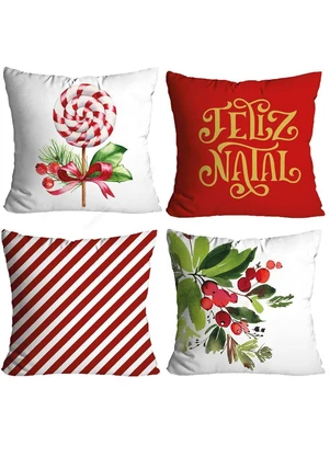 Lar e Lazer - Jogo de Almofadas Natal Dourado 4 Peças - LAR E LAZER