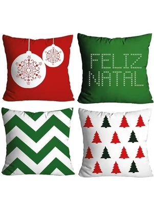 Lar e Lazer - Jogo de Almofadas Natal Verde 4 Peças - LAR E LAZER