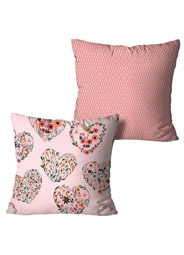 Lar e Lazer - Jogo Capa de Almofada Corações Florais 2 Peças