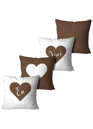 Lar e Lazer - Jogo Capa de Almofada Eu e Você Marrom 4 Peças - LAR E LAZER