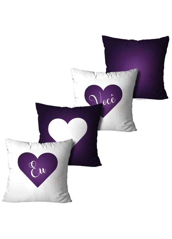 Lar e Lazer - Jogo Capa de Almofada Eu e Você Roxo 4 Peças