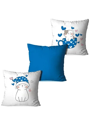 Lar e Lazer - Jogo Capa de Almofada Gatinhos Azul 3 Peças - LAR E LAZER