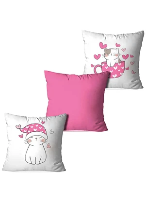 Lar e Lazer - Jogo Capa de Almofada Gatinhos Rosa 3 Peças - LAR E LAZER