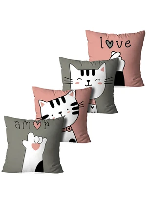 Lar e Lazer - Jogo Capa de Almofada Love Gatinhos 4 Peças - LAR E LAZER