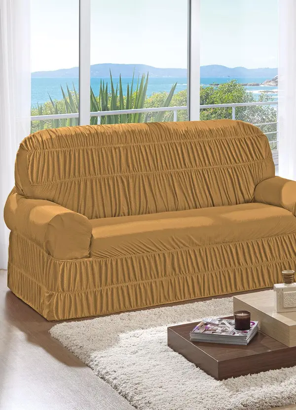 Lar e Lazer - Capa de Sofá 2 e 3 Lugares Dourado