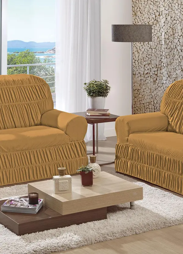 Lar e Lazer - Capa de Sofá 2 e 3 Lugares Dourado 2