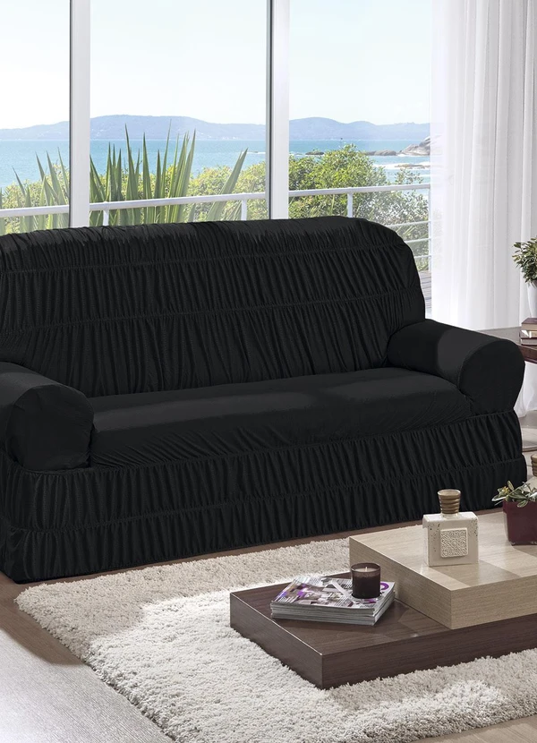 Lar e Lazer - Capa de Sofá 2 e 3 Lugares Preto 2 Peças 2