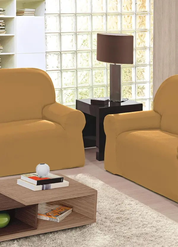 Lar e Lazer - Capa de Sofá Pop 2 e 3 Lugares Dourado 2 Peças 2