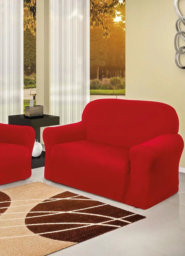 Lar e Lazer - Capa para Sofá 2 e 3 Lugares Vermelha 2 Peças 2