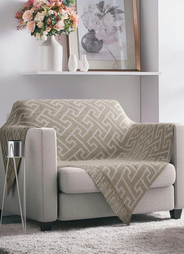 Lar e Lazer - Manta para Sofá Geométrico Bege 170x140 cm