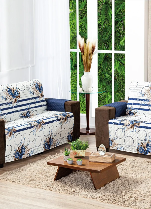 Lar e Lazer - Protetor de Sofá 2 e 3 Lugares Azul 2 Peças