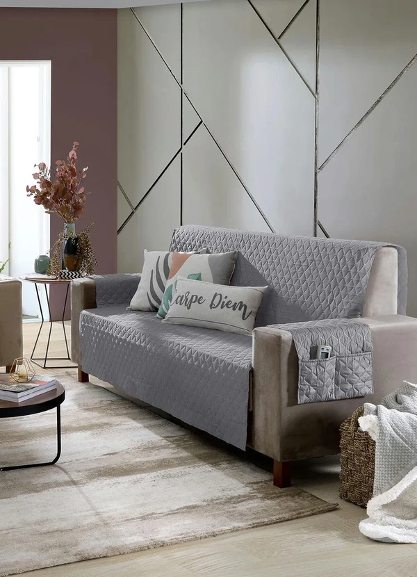 Hedrons - Protetor para Sofá 2 e 3 Lugares Cinza 2 Peças