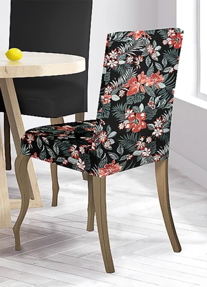 Bella Janela - Capa de Cadeira Malha Floral Preta 1 Peça - BELLA JANELA