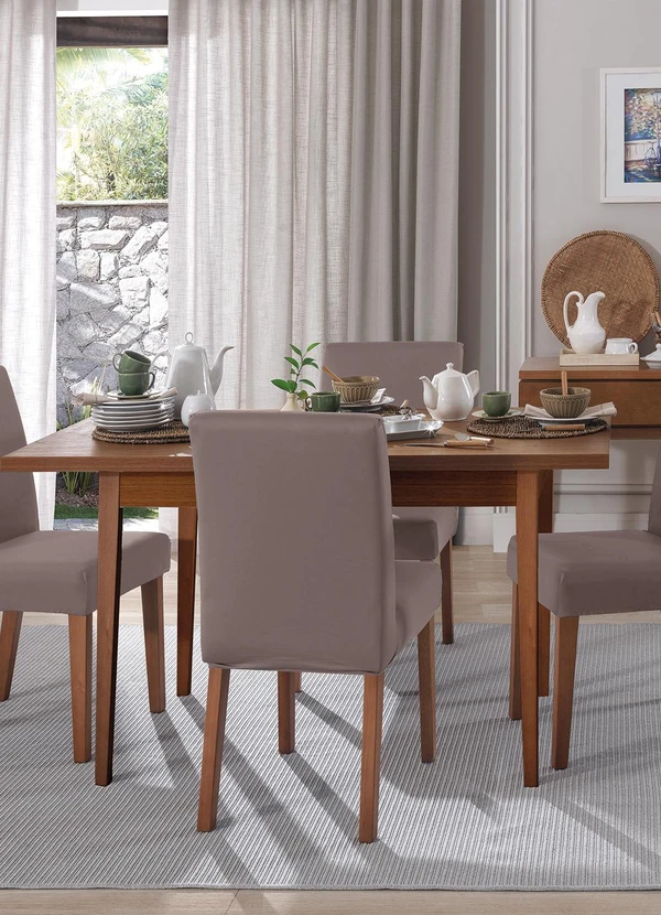 Bella Janela - Capa de Cadeira Malha Lisa Amendoa 1 Peça