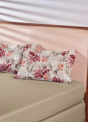 Lar e Lazer - Jogo de Cama Queen Floral Bege 3 Peças - LAR E LAZER