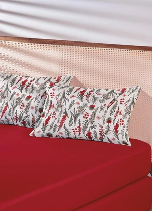Lar e Lazer - Jogo de Cama Queen Floral Vermelho 3 Peças - LAR E LAZER