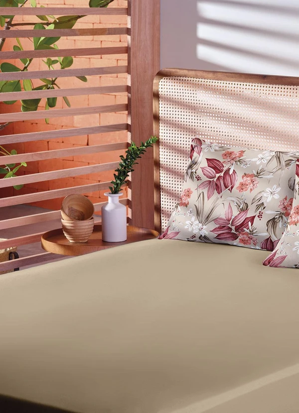 Lar e Lazer - Jogo de Cama Solteiro Floral Bege 2 Peças