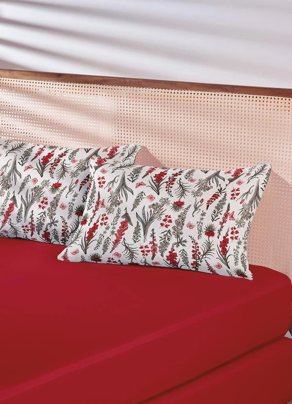Lar e Lazer - Jogo de Cama Solteiro Floral Vermelho 2 Peças