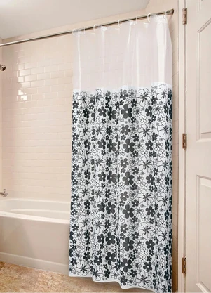 Lar e Lazer - Cortina de Box com Visor Floral Preta 180x140 cm - LAR E LAZER