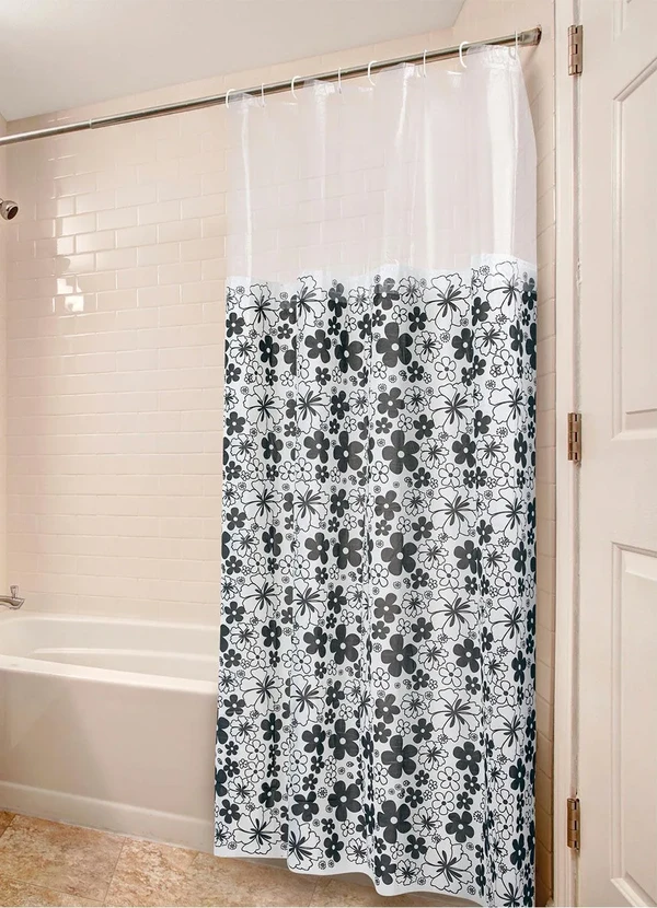 Lar e Lazer - Cortina de Box com Visor Floral Preta 180x140 cm 1