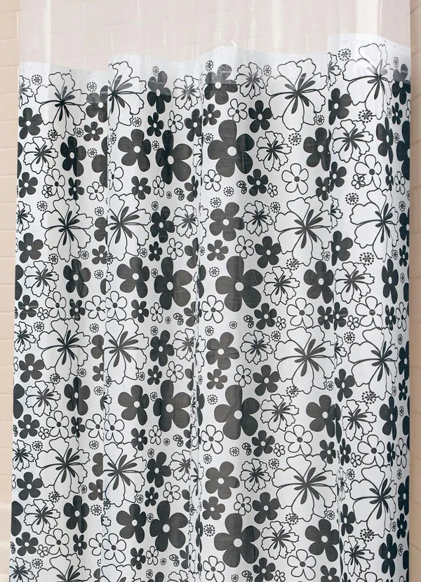 Lar e Lazer - Cortina de Box com Visor Floral Preta 180x140 cm 2