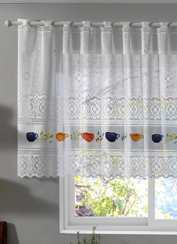 Lar e Lazer - Cortina Bandô Valência Branca Xícaras 2,00m X 80