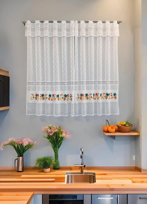 Lar e Lazer - Cortina Madrid Frutas Branca 200x120 cm - LAR E LAZER
