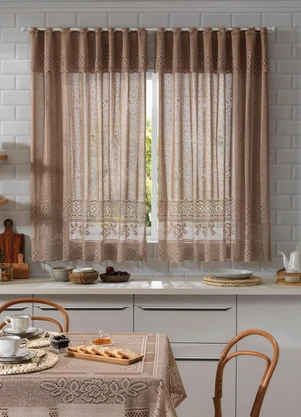 Lar e Lazer - Cortina para Cozinha Renda Bege 200x120 cm - LAR E LAZER