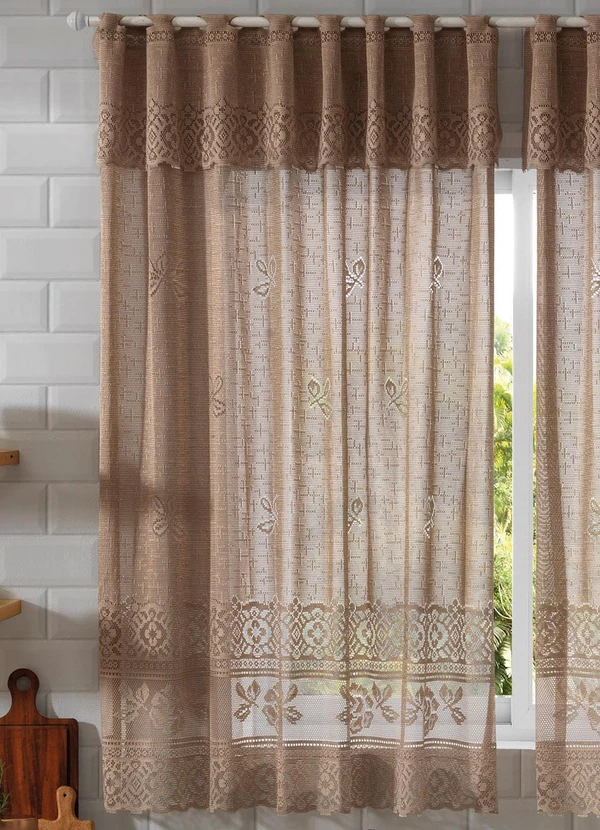 Lar e Lazer - Cortina para Cozinha Renda Bege 200x120 cm 2