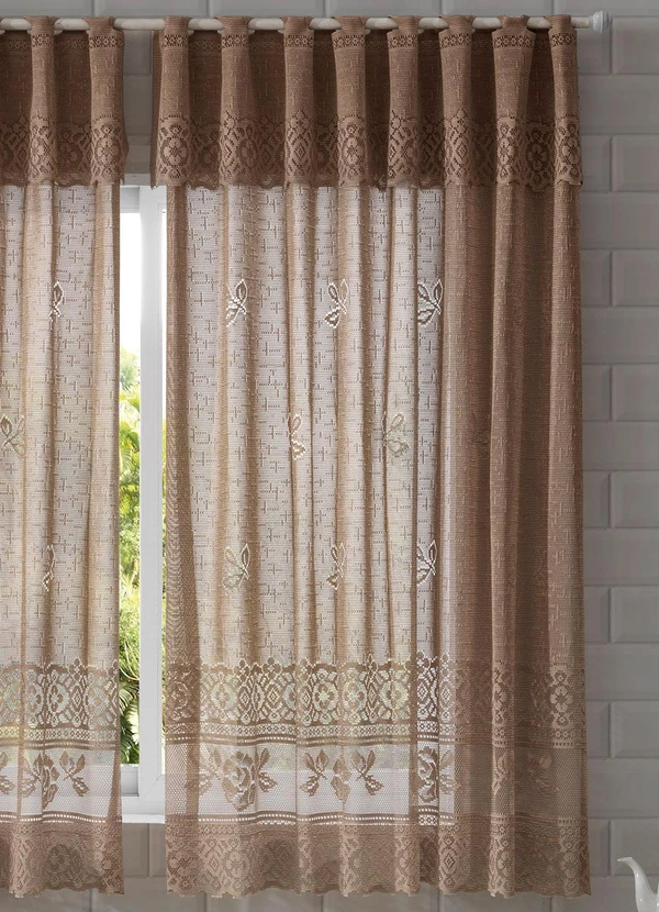 Lar e Lazer - Cortina para Cozinha Renda Bege 200x120 cm 3