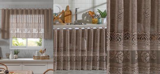 Cortina para Cozinha Renda Bege 200x80