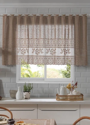 Lar e Lazer - Cortina para Cozinha Renda Bege 200x80 - LAR E LAZER