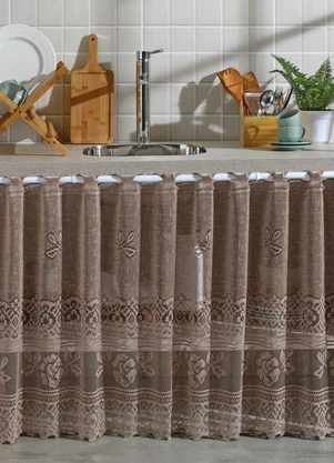 Lar e Lazer - Cortina para Cozinha Renda Bege 200x80 - LAR E LAZER
