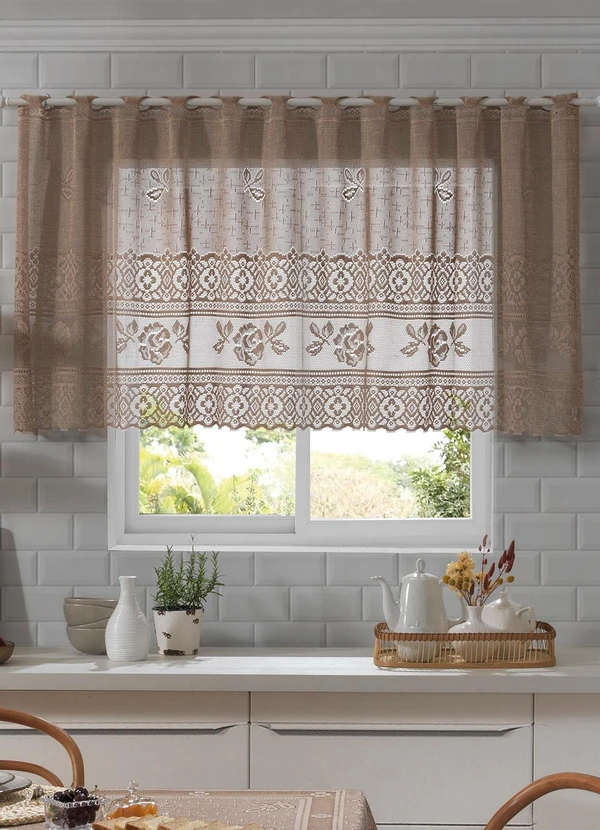 Lar e Lazer - Cortina para Cozinha Renda Bege 200x80 1