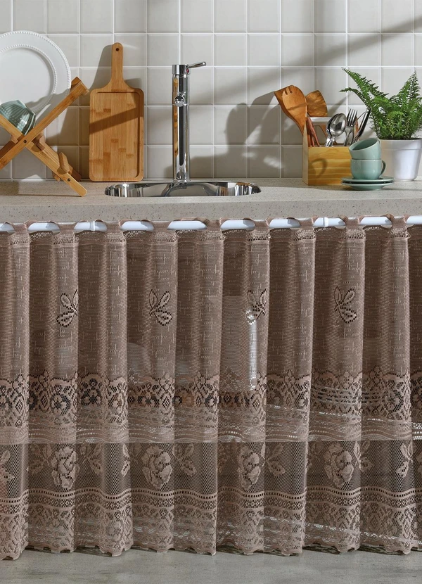 Lar e Lazer - Cortina para Cozinha Renda Bege 200x80 2