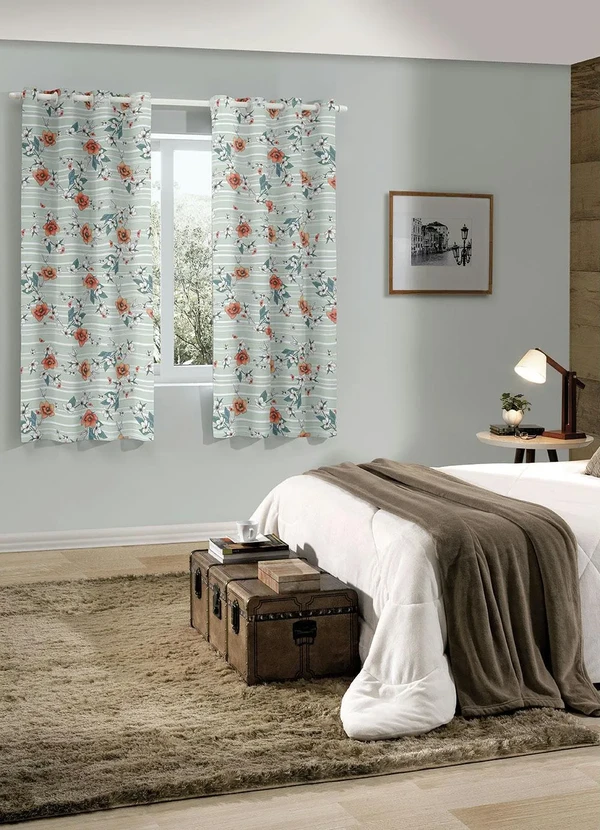 Bella Janela - Corta Luz Floral Laranja 200x160 Cm 2