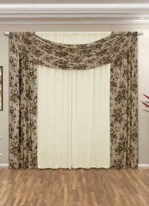 Lar e Lazer - Cortina com Bandô Floral Marrom 360x180 cm - LAR E LAZER