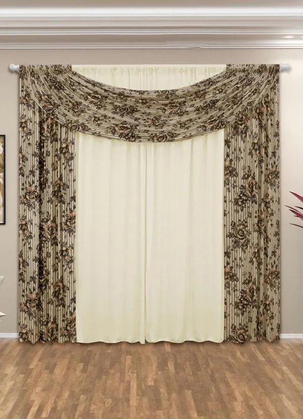 Lar e Lazer - Cortina com Bandô Floral Marrom 360x180 cm