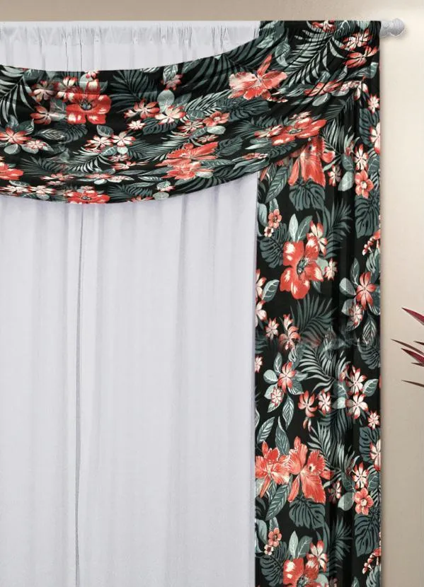 Lar e Lazer - Cortina com Bandô Floral Preta 360x180 cm 2