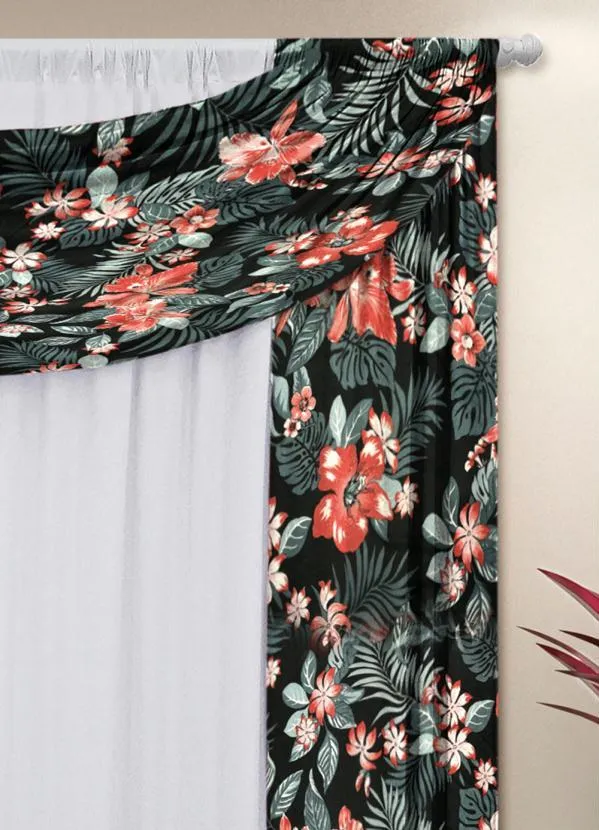 Lar e Lazer - Cortina com Bandô Floral Preta 360x180 cm 3