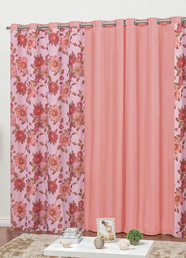 Lar e Lazer - Cortina com Bandô Floral Rosa 240x170 cm 3