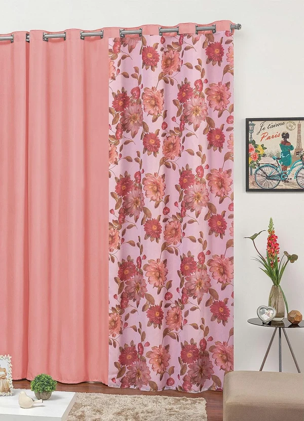 Lar e Lazer - Cortina com Bandô Floral Rosa 240x170 cm 4