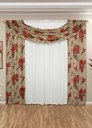 Lar e Lazer - Cortina com Bandô Floral Vermelha 360x180 cm - LAR E LAZER