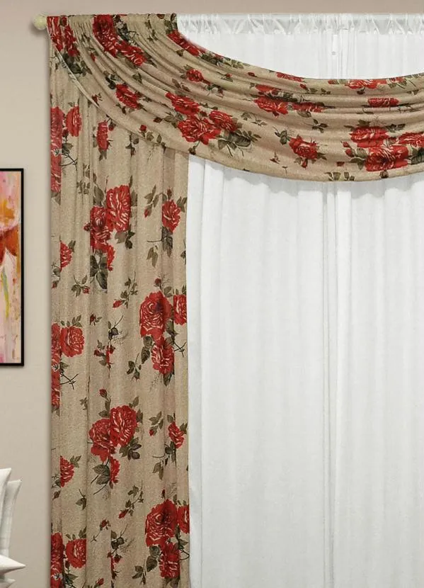 Lar e Lazer - Cortina com Bandô Floral Vermelha 360x180 cm 2