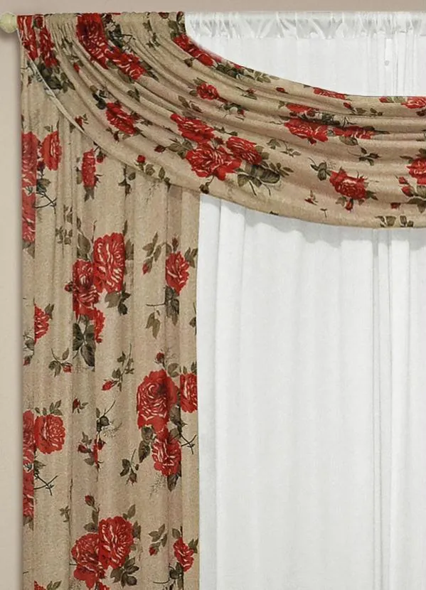 Lar e Lazer - Cortina com Bandô Floral Vermelha 360x180 cm 3