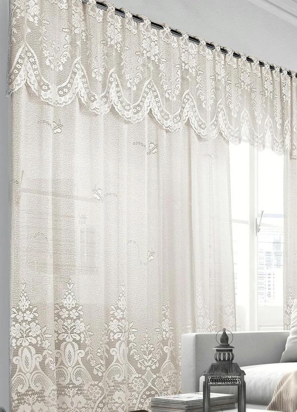 Lar e Lazer - Cortina com Bandô Renda Marfim 300x180 cm 2