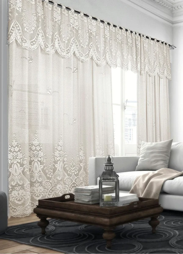 Lar e Lazer - Cortina com Bandô Renda Marfim 350x220 cm