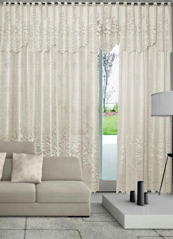Lar e Lazer - Cortina com Bandô Renda Marfim 350x220 cm 1