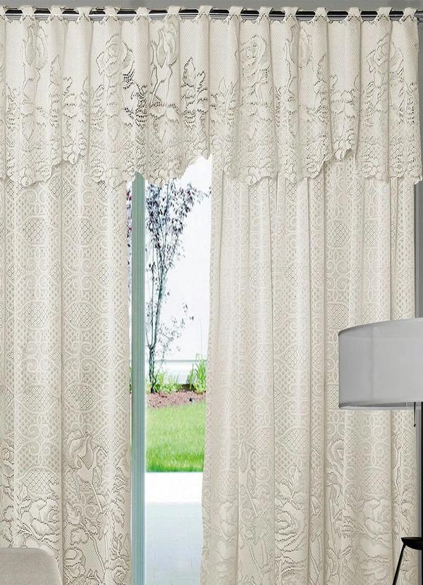 Lar e Lazer - Cortina com Bandô Renda Marfim 350x220 cm 2