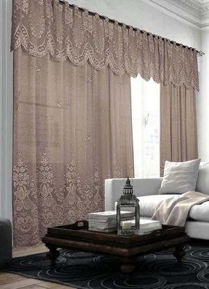 Lar e Lazer - Cortina com Bandô Renda Marrom 350x220 cm - LAR E LAZER